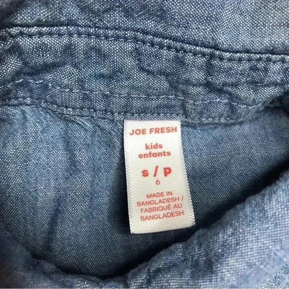 Joe Fresh Jean Dress Buttons Bow Collared Blue Size 6 / Small - Picture 8 of 16